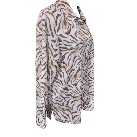Alfred Dunner Womens Top Brown Zebra Print Textured Button Up Blouse Size 16 - Picture 3 of 6